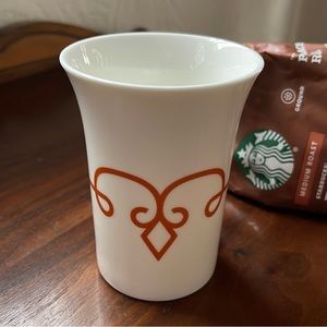 2014 STARBUCKS Coffee Mug White Orange Tea Fleur-de-lis 11 fl oz